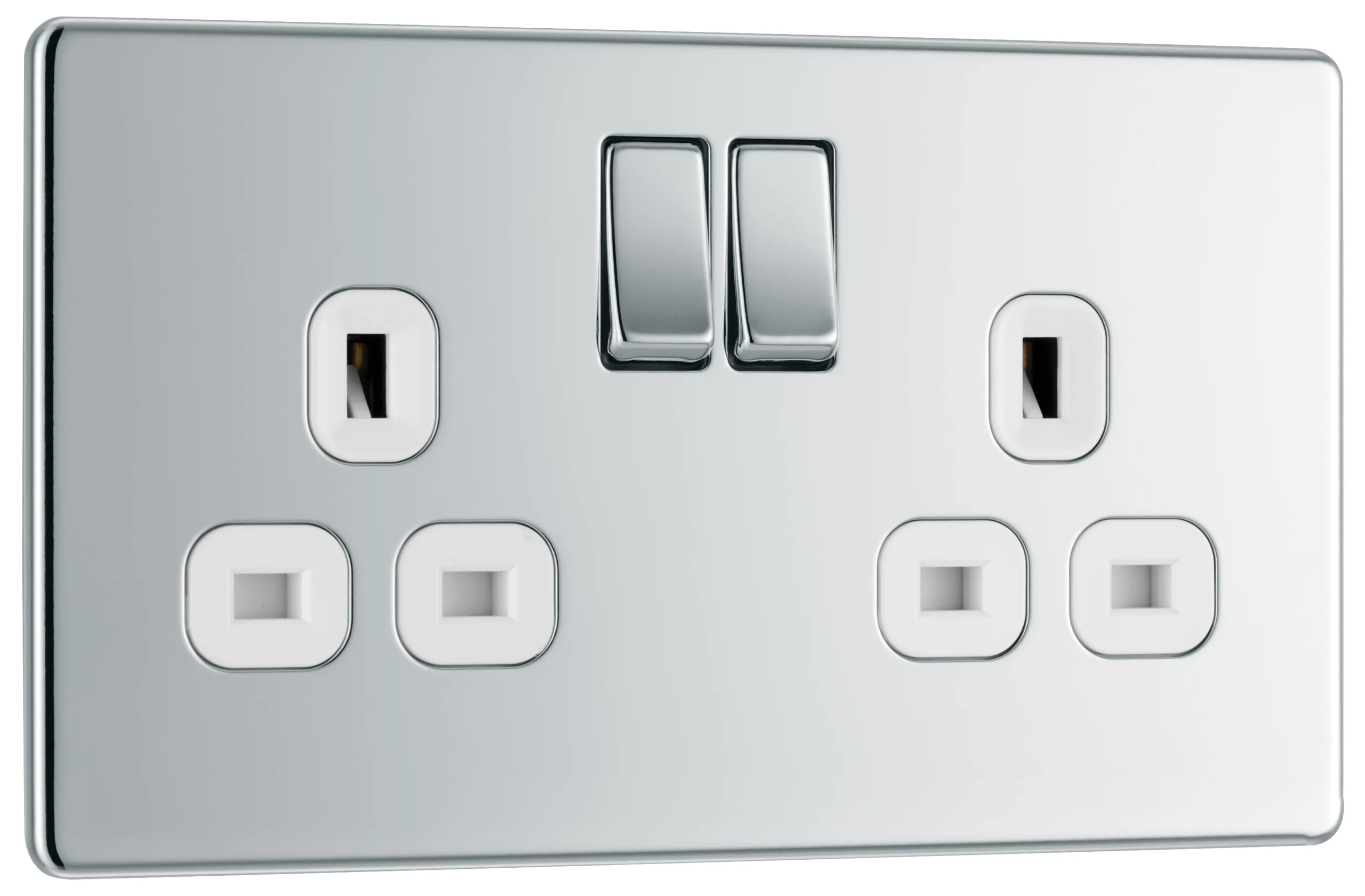 GoodHome Chrome Double 13A Socket & White Inserts, Pack Of 5 3 GoodHome Chrome Double 13A Socket & White Inserts, Pack Of 5 - Image 3