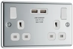 GoodHome Chrome Double 13A Switched Socket With USB X2 3.1A & White Inserts -Master Yale Shop goodhome chrome double 13a switched socket with usb x2 3 1a white inserts5059340134468 03c scaled