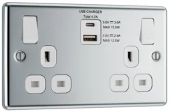 GoodHome Chrome Double 13A Switched Socket With USB X2 4.2A & White Inserts 8 GoodHome Chrome Double 13A Switched Socket With USB X2 4.2A & White Inserts -Master Yale Shop goodhome chrome double 13a switched socket with usb x2 4 2a white inserts5059340136097 03c scaled