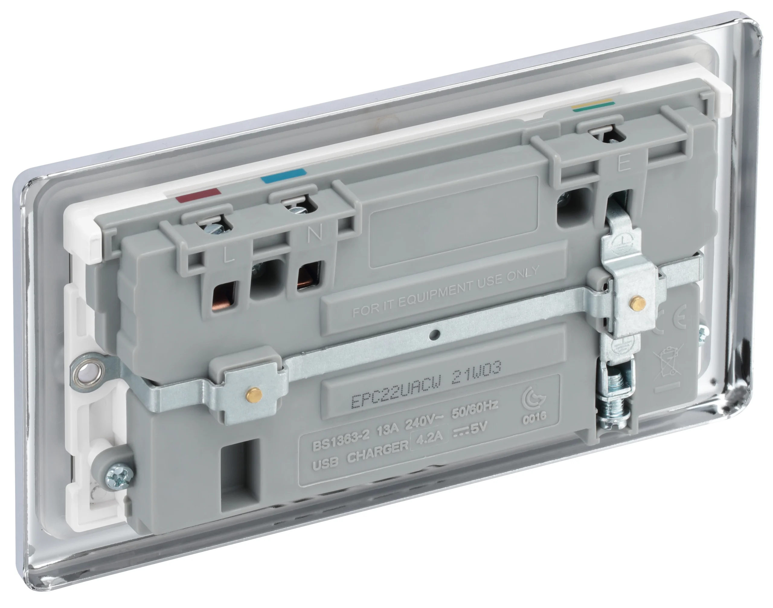 GoodHome Chrome Double 13A Switched Socket With USB X2 4.2A & White Inserts 6 GoodHome Chrome Double 13A Switched Socket With USB X2 4.2A & White Inserts - Image 6