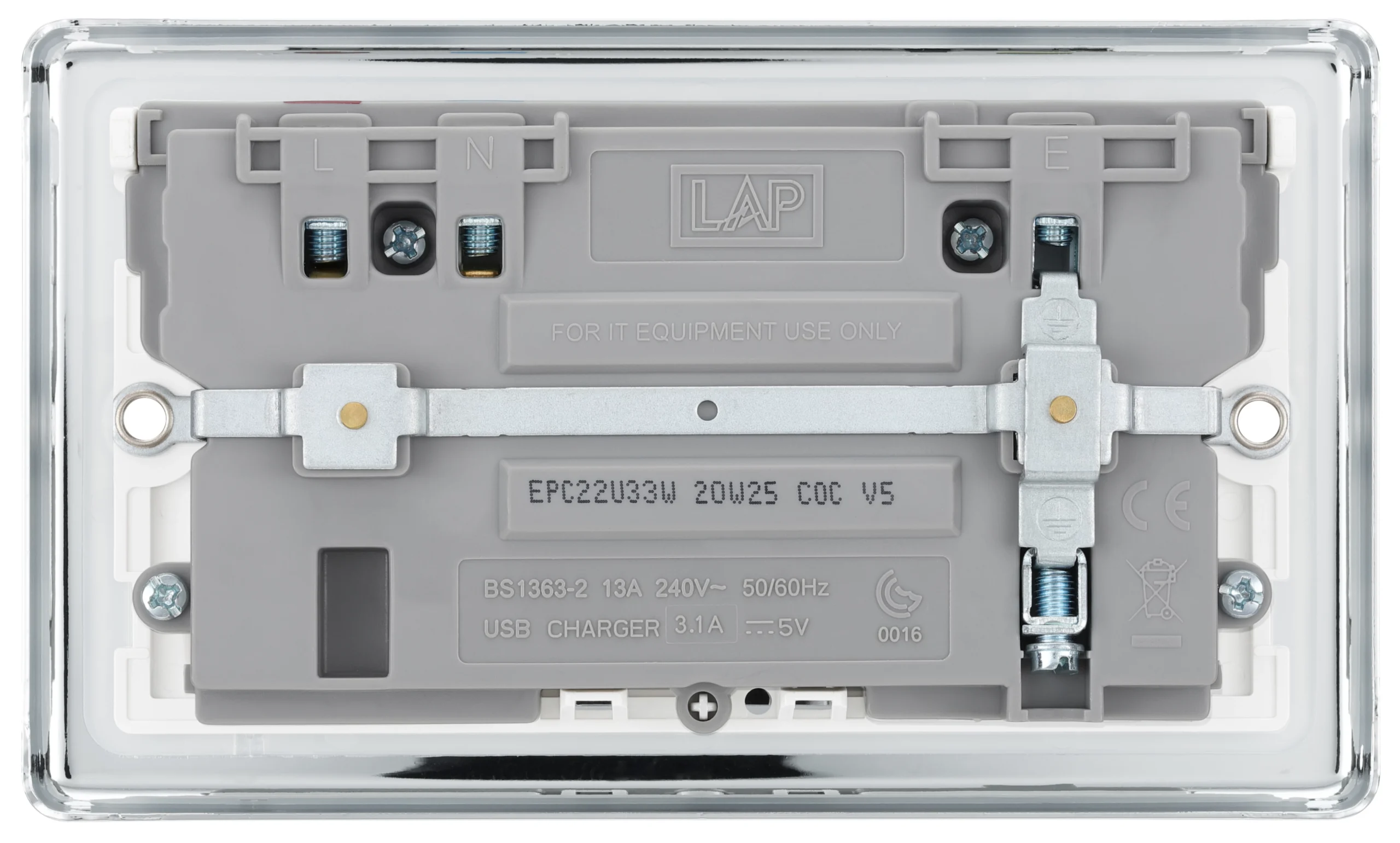 GoodHome Chrome Double 13A Switched Socket With USB X3 & White Inserts 4 GoodHome Chrome Double 13A Switched Socket With USB X3 & White Inserts - Image 4