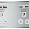 GoodHome Chrome Double 13A Unswitched Socket With USB X4 & White Inserts