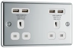GoodHome Chrome Double 13A Unswitched Socket With USB X4 & White Inserts -Master Yale Shop goodhome chrome double 13a unswitched socket with usb x4 white inserts5059340134628 03c scaled