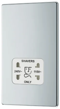 GoodHome Chrome Double Flat Screwless Shaver Socket Gloss Chrome Effect