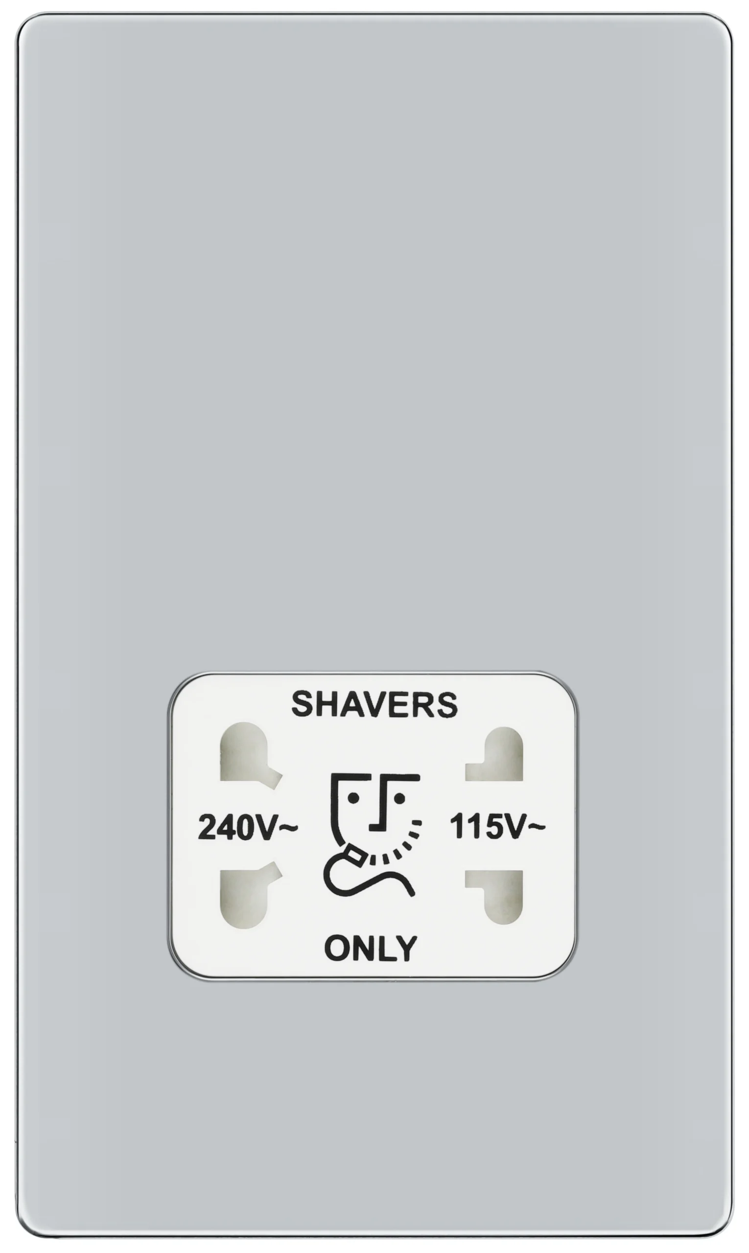 GoodHome Chrome Double Flat Screwless Shaver Socket Gloss Chrome Effect 2 GoodHome Chrome Double Flat Screwless Shaver Socket Gloss Chrome Effect - Image 2
