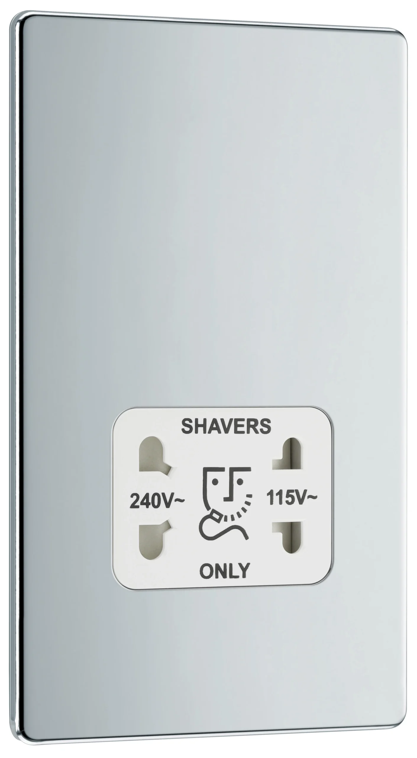 GoodHome Chrome Double Flat Screwless Shaver Socket Gloss Chrome Effect 3 GoodHome Chrome Double Flat Screwless Shaver Socket Gloss Chrome Effect - Image 3