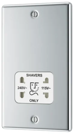 GoodHome Chrome Double Raised Rounded Screwed Shaver Socket Gloss Chrome Effect