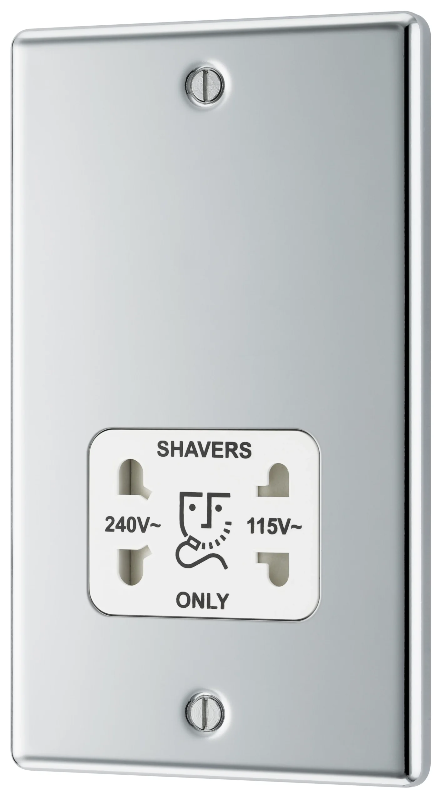 GoodHome Chrome Double Raised Rounded Screwed Shaver Socket Gloss Chrome Effect 1 GoodHome Chrome Double Raised Rounded Screwed Shaver Socket Gloss Chrome Effect