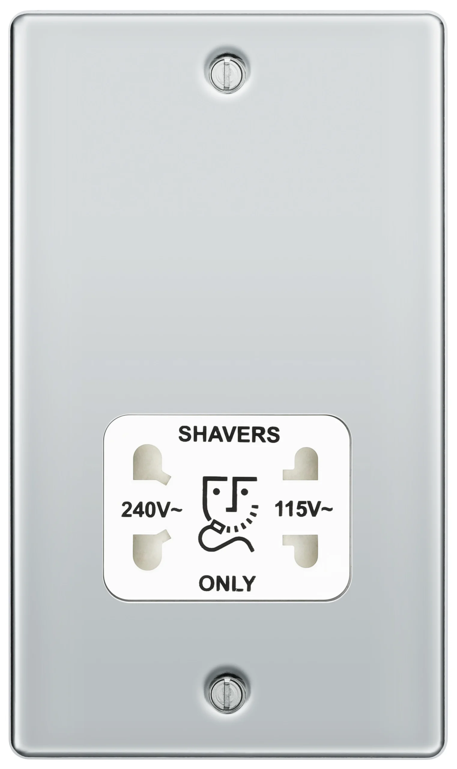 GoodHome Chrome Double Raised Rounded Screwed Shaver Socket Gloss Chrome Effect 2 GoodHome Chrome Double Raised Rounded Screwed Shaver Socket Gloss Chrome Effect - Image 2