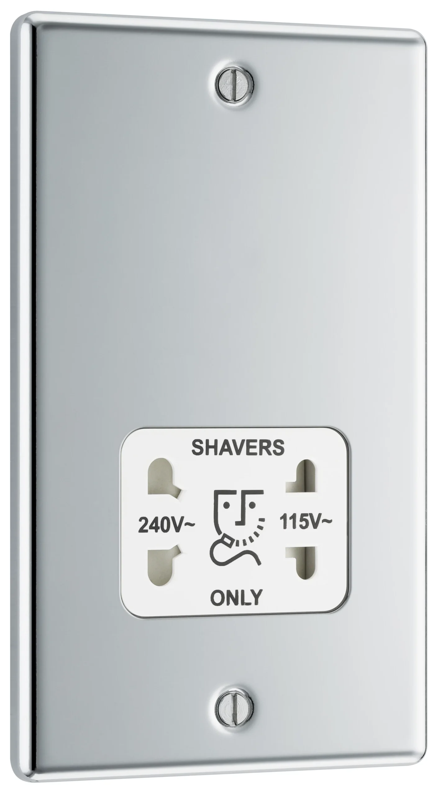 GoodHome Chrome Double Raised Rounded Screwed Shaver Socket Gloss Chrome Effect 3 GoodHome Chrome Double Raised Rounded Screwed Shaver Socket Gloss Chrome Effect - Image 3