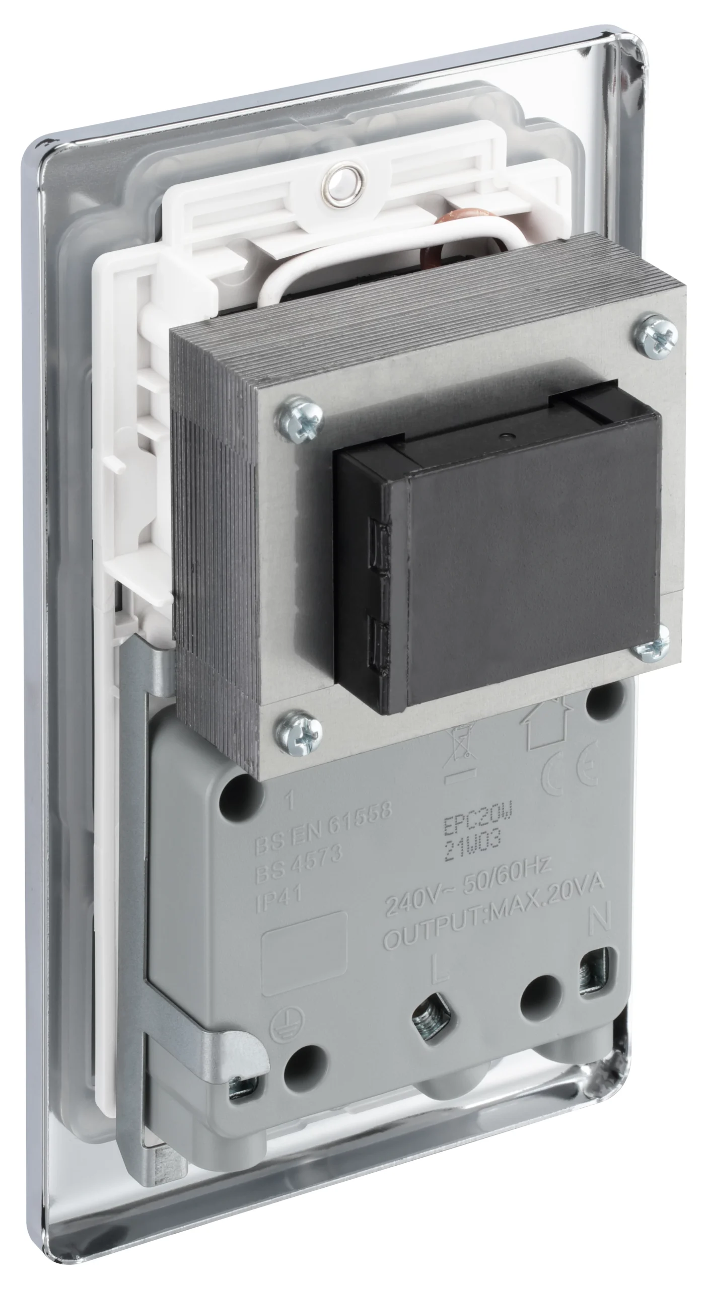 GoodHome Chrome Double Raised Rounded Screwed Shaver Socket Gloss Chrome Effect 6 GoodHome Chrome Double Raised Rounded Screwed Shaver Socket Gloss Chrome Effect - Image 6