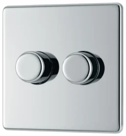 GoodHome Chrome Flat Profile Double 2 Way 400W Screwless Dimmer Switch