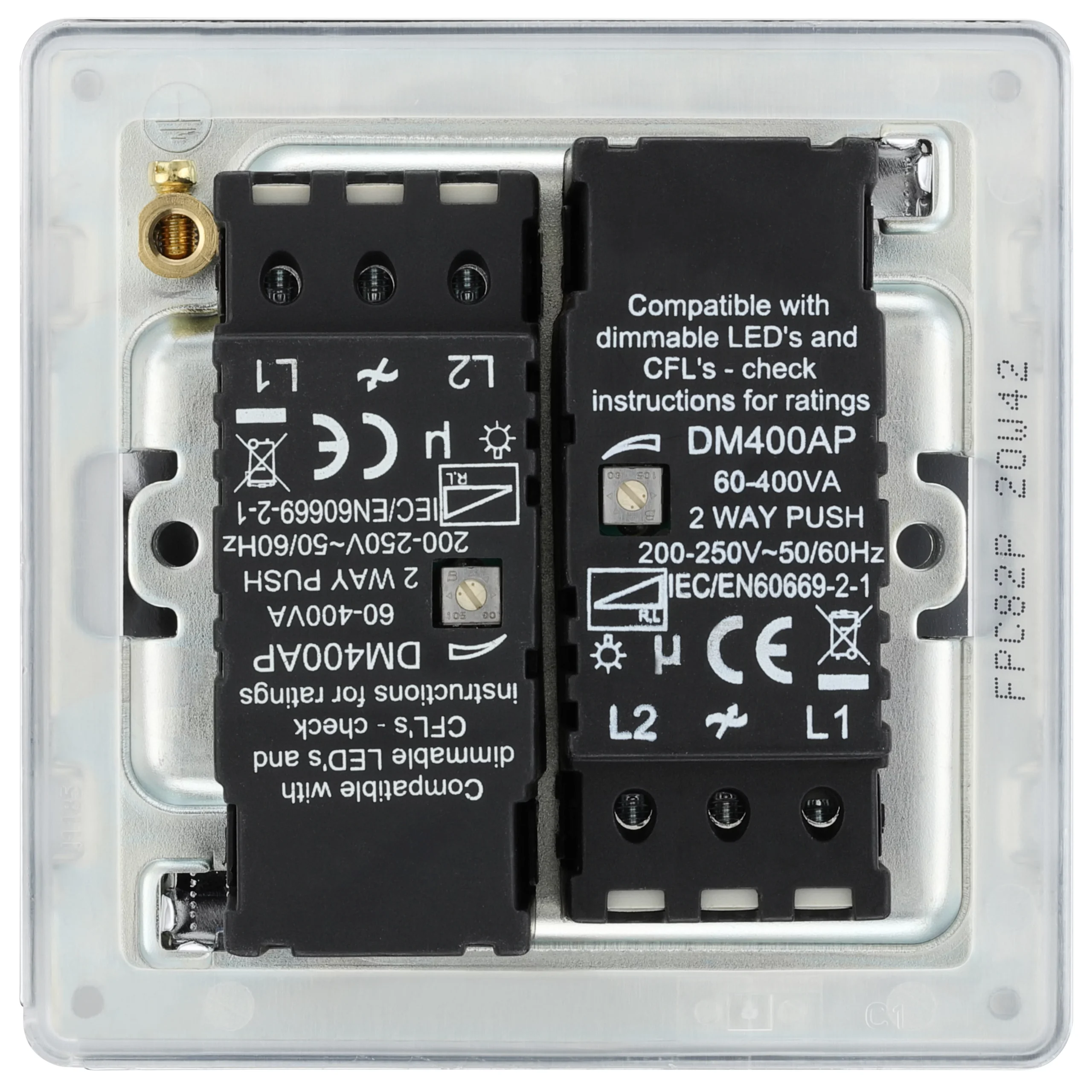 GoodHome Chrome Flat Profile Double 2 Way 400W Screwless Dimmer Switch 4 GoodHome Chrome Flat Profile Double 2 Way 400W Screwless Dimmer Switch - Image 4