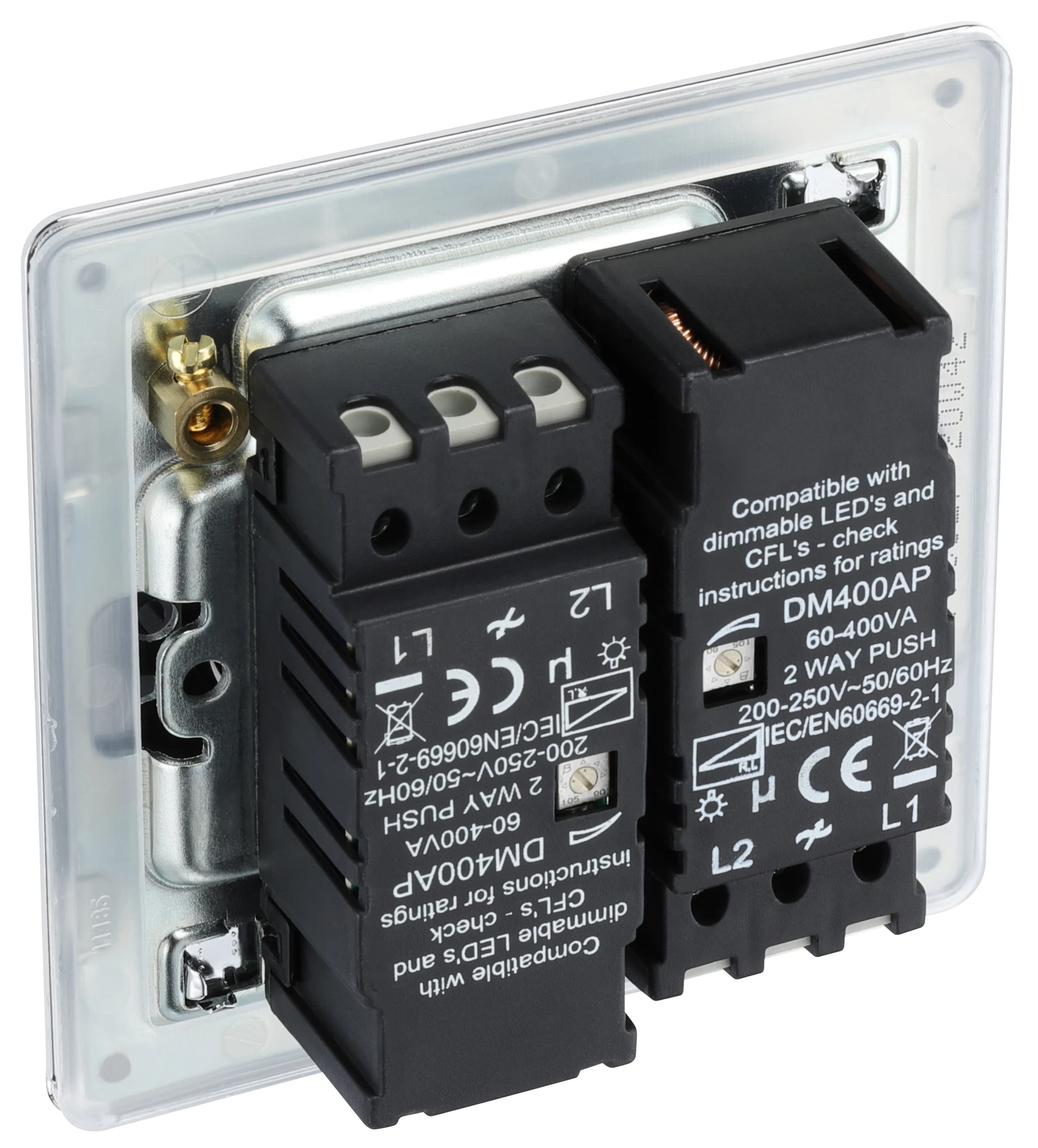 GoodHome Chrome Flat Profile Double 2 Way 400W Screwless Dimmer Switch 6 GoodHome Chrome Flat Profile Double 2 Way 400W Screwless Dimmer Switch - Image 6