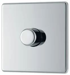 GoodHome Chrome Flat Profile Single 2 Way 400W Screwless Dimmer Switch