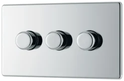 GoodHome Chrome Flat Profile Triple 2 Way 400W Screwless Dimmer Switch