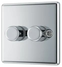 GoodHome Chrome Raised Rounded Profile Double 2 Way 400W Dimmer Switch
