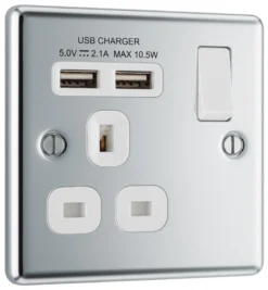 GoodHome Chrome Single 13A Switched Socket With USB X2 & White Inserts -Master Yale Shop goodhome chrome single 13a switched socket with usb x2 white inserts5059340134222 03c scaled