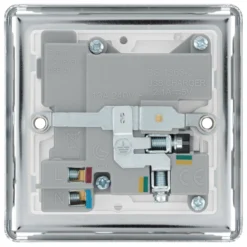 GoodHome Chrome Single 13A Switched Socket With USB X2 & White Inserts -Master Yale Shop goodhome chrome single 13a switched socket with usb x2 white inserts5059340134222 04c scaled