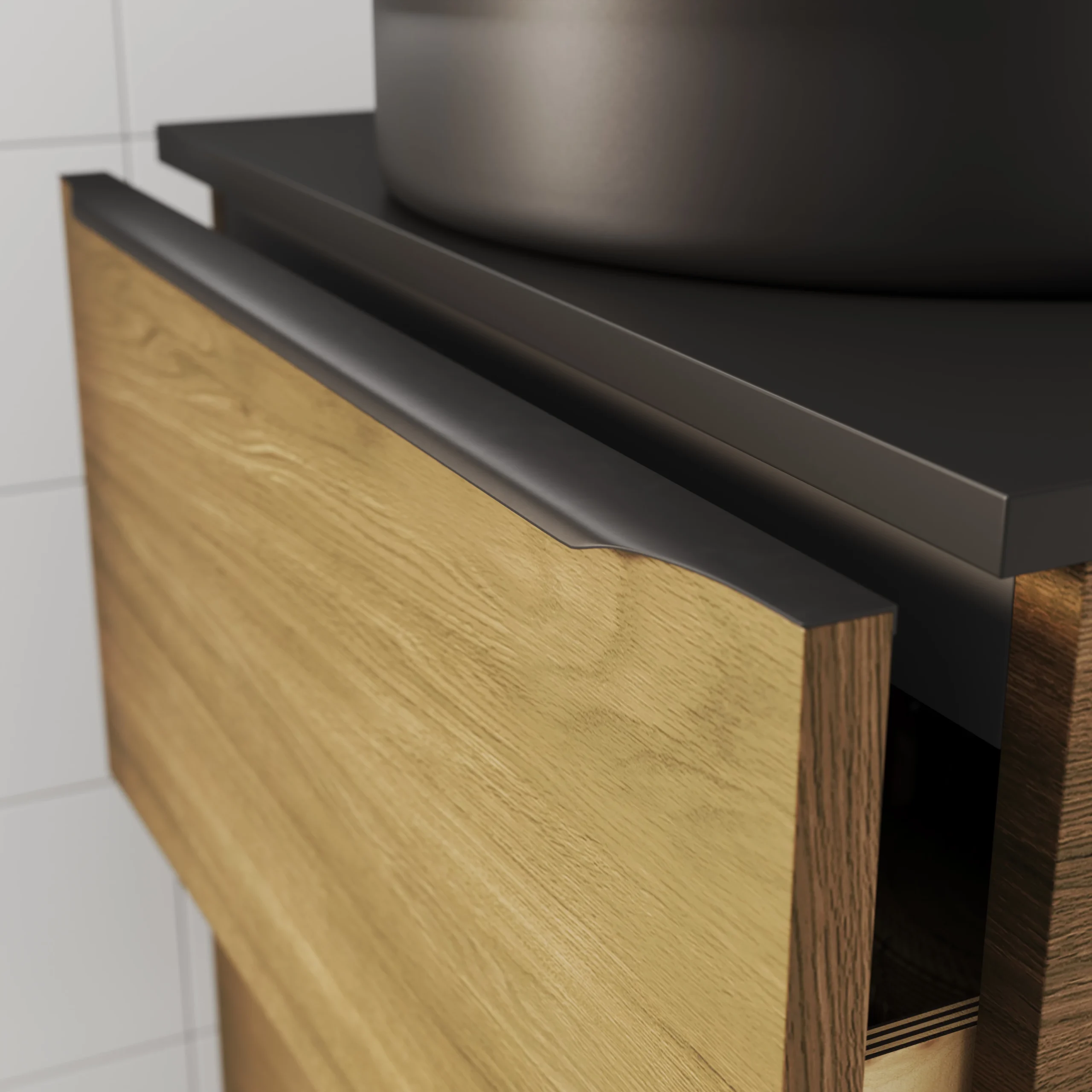 GoodHome Imandra Matt Black Bathroom Edge Handle (L)600mm 3 GoodHome Imandra Matt Black Bathroom Edge Handle (L)600mm - Image 3