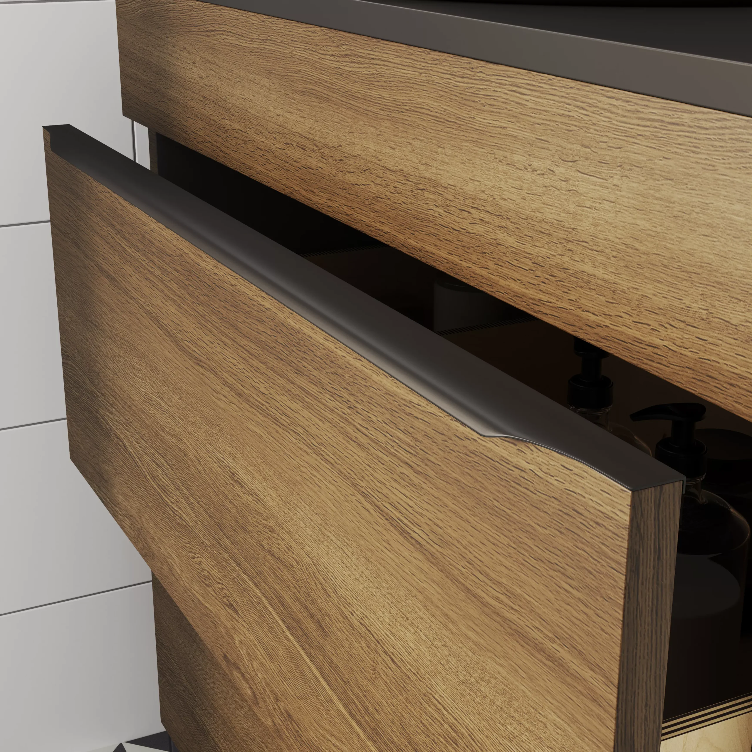 GoodHome Imandra Matt Black Bathroom Edge Handle (L)800mm 3 GoodHome Imandra Matt Black Bathroom Edge Handle (L)800mm - Image 3