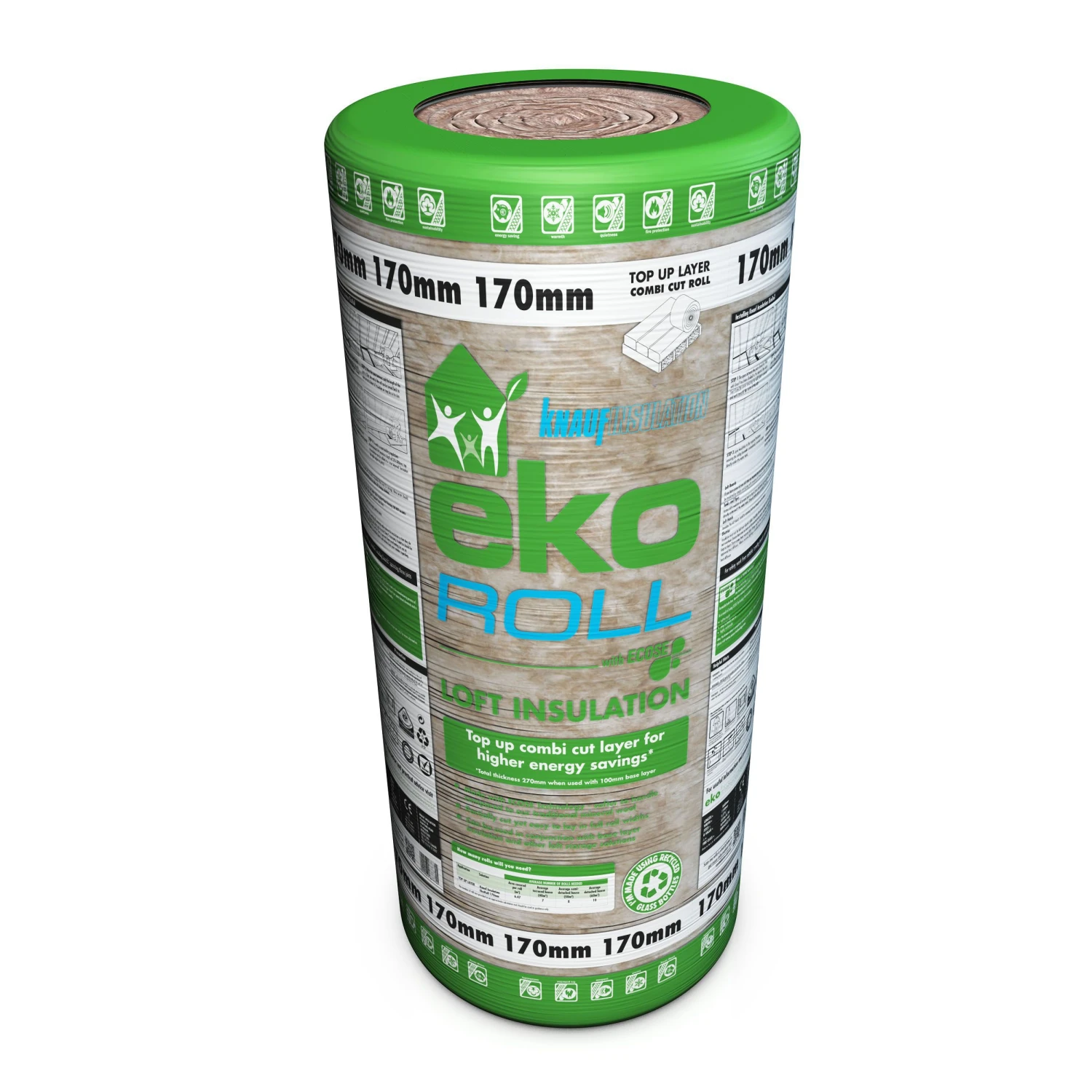 Knauf Insulation Eko Roll Loft Insulation Roll, (L)5.68m (W)1.14m (T)170mm 5 Knauf Insulation Eko Roll Loft Insulation Roll, (L)5.68m (W)1.14m (T)170mm - Image 5