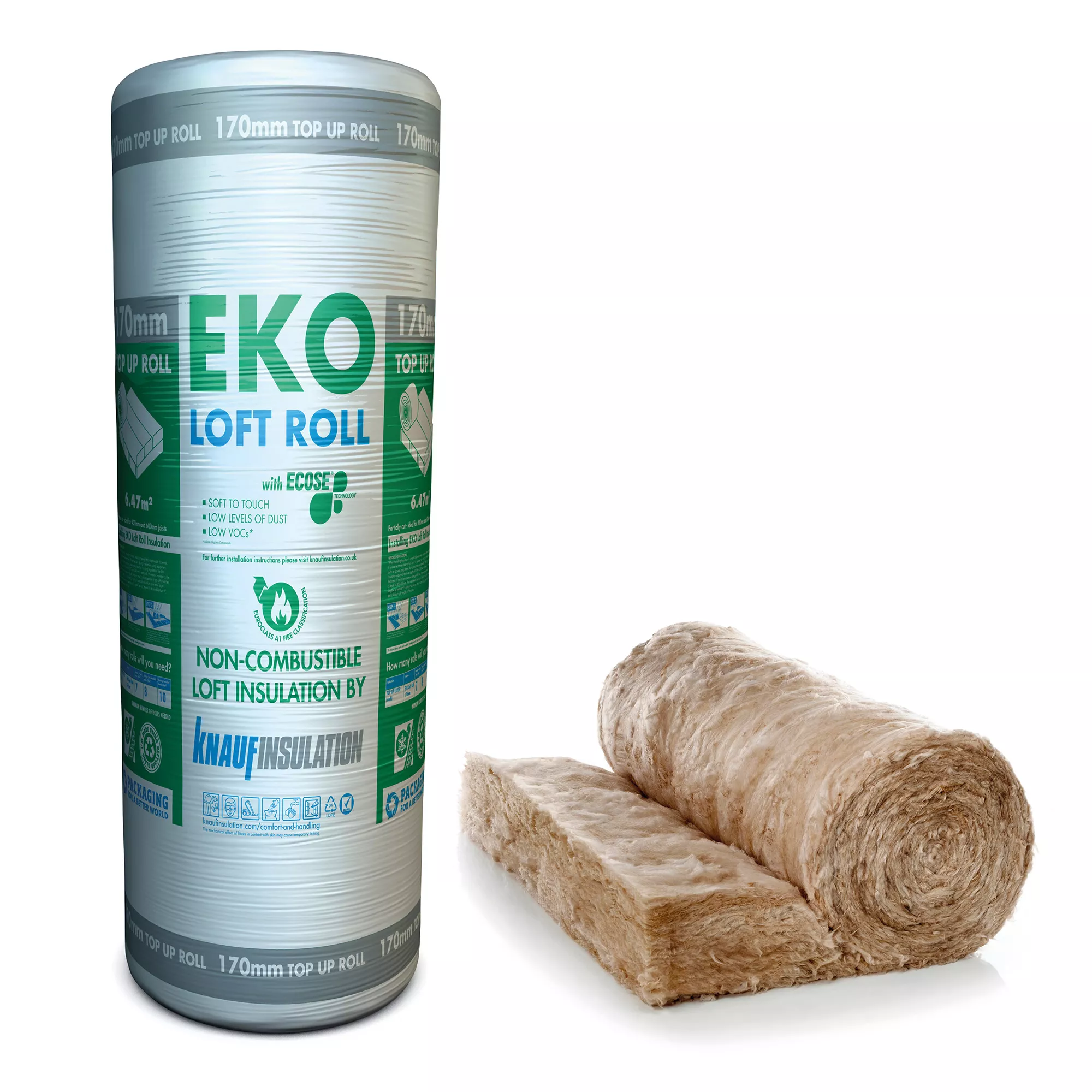 Knauf Insulation Eko Roll Loft Insulation Roll, (L)5.68m (W)1.14m (T)170mm 1 Knauf Insulation Eko Roll Loft Insulation Roll, (L)5.68m (W)1.14m (T)170mm