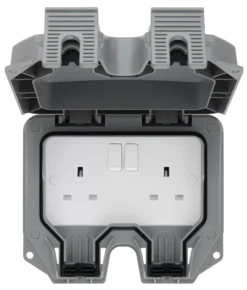 LAP 13A Grey 2 Gang Outdoor Weatherproof Switched Socket