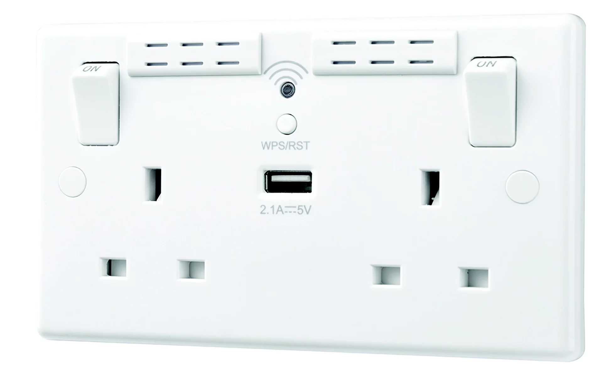 LAP White 13A Raised Slim Switched Double WiFi Extender Socket With USB 1 LAP White 13A Raised Slim Switched Double WiFi Extender Socket With USB