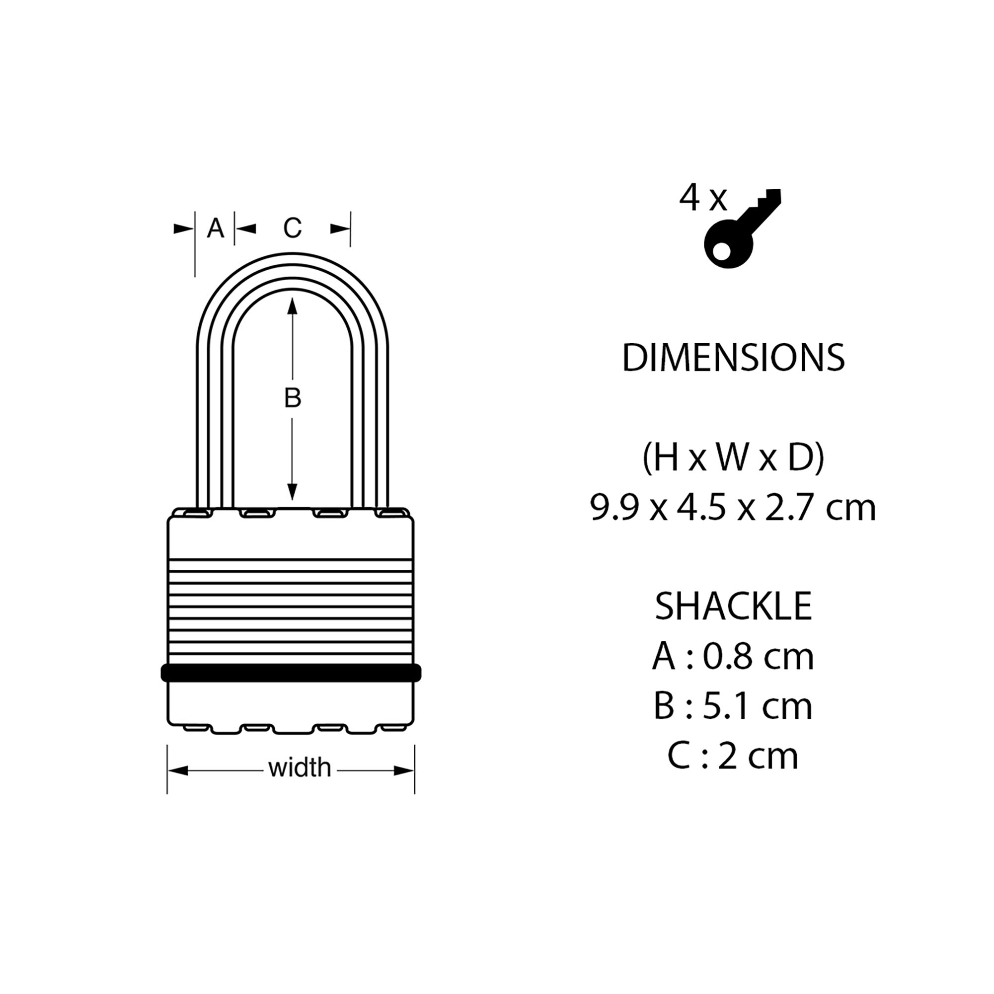 Master Lock Excell Heavy Duty Laminated Steel Long Shackle Padlock (W)45mm 7 Master Lock Excell Heavy Duty Laminated Steel Long Shackle Padlock (W)45mm - Image 7