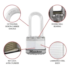 Master Lock Excell Heavy Duty Laminated Steel Long Shackle Padlock (W)45mm 9 Master Lock Excell Heavy Duty Laminated Steel Long Shackle Padlock (W)45mm -Master Yale Shop master lock excell heavy duty laminated steel long shackle padlock w 45mm3520190929853 36c bq
