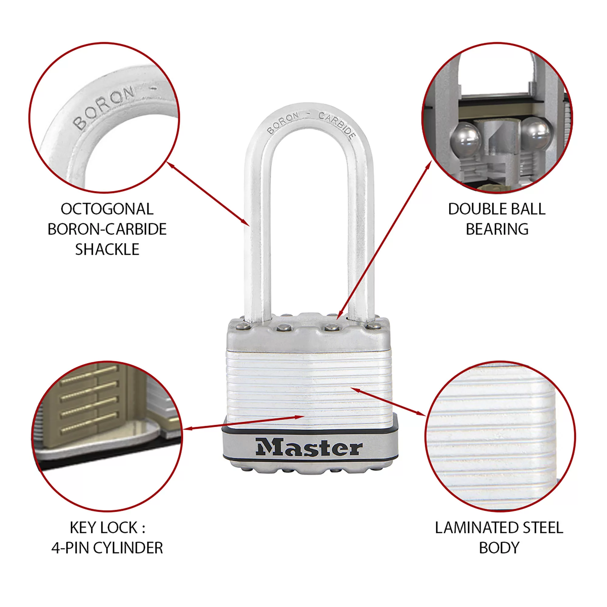 Master Lock Excell Heavy Duty Laminated Steel Long Shackle Padlock (W)45mm 3 Master Lock Excell Heavy Duty Laminated Steel Long Shackle Padlock (W)45mm - Image 3