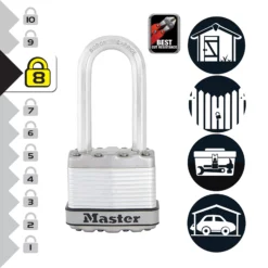 Master Lock Excell Heavy Duty Laminated Steel Long Shackle Padlock (W)45mm 10 Master Lock Excell Heavy Duty Laminated Steel Long Shackle Padlock (W)45mm -Master Yale Shop master lock excell heavy duty laminated steel long shackle padlock w 45mm3520190929853 37c bq