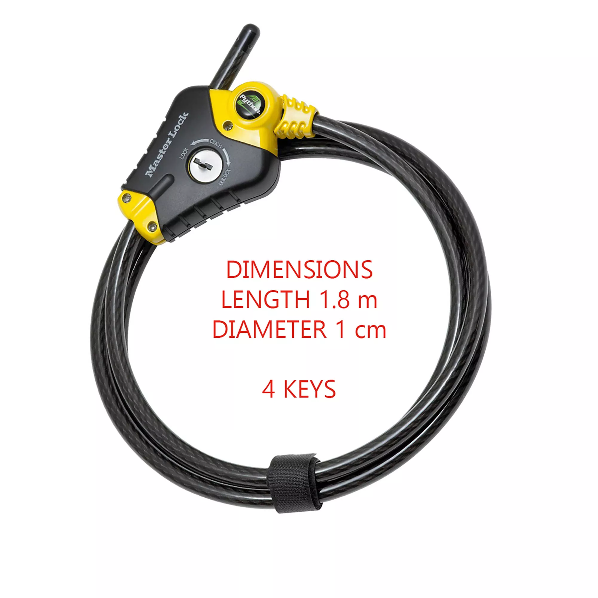 Master Lock Python Black & Yellow Braided Steel Bike & Motorbike Cable Lock (L)1.8m 6 Master Lock Python Black & Yellow Braided Steel Bike & Motorbike Cable Lock (L)1.8m - Image 6