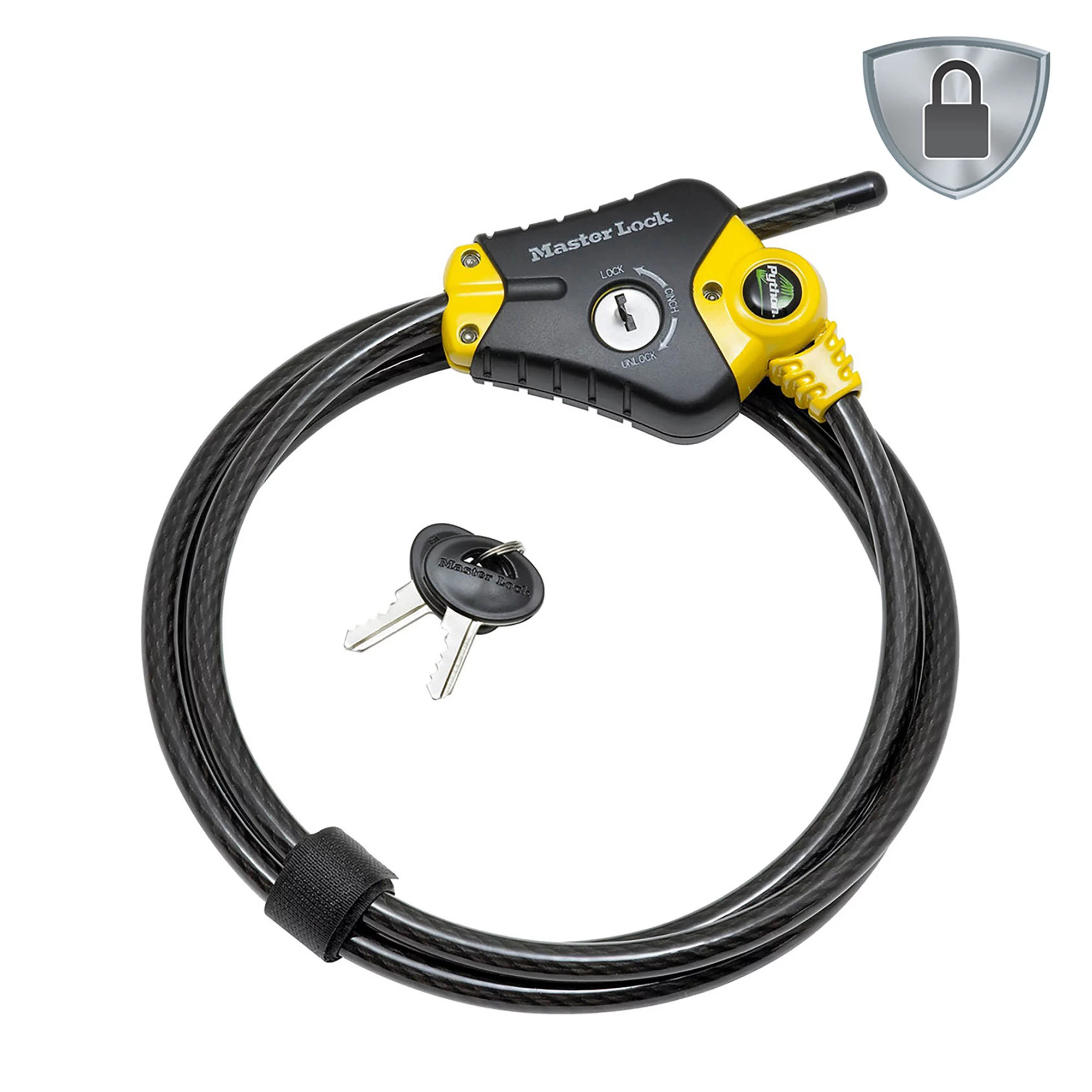Master Lock Python Black & Yellow Braided Steel Bike & Motorbike Cable Lock (L)1.8m 1 Master Lock Python Black & Yellow Braided Steel Bike & Motorbike Cable Lock (L)1.8m