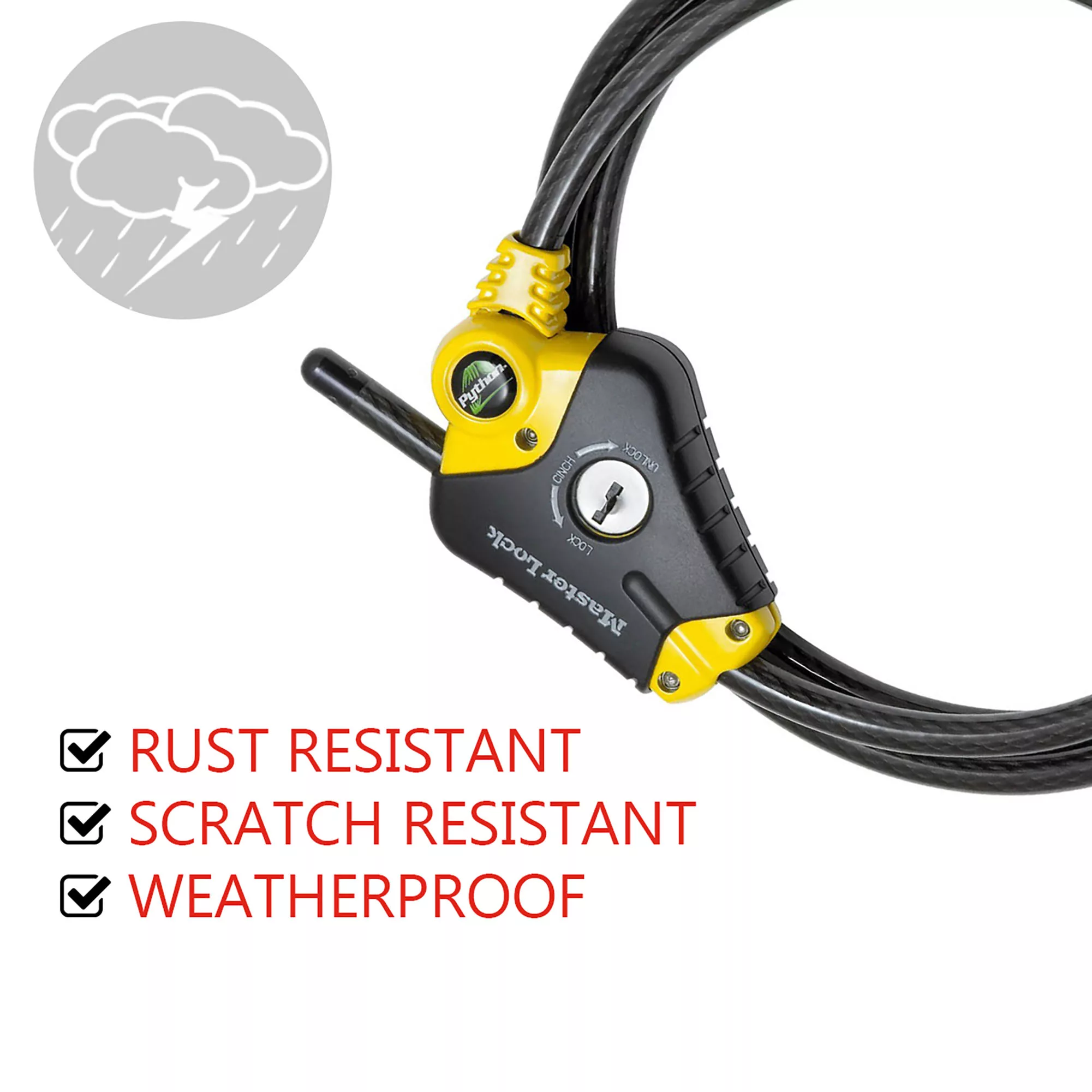 Master Lock Python Black & Yellow Braided Steel Bike & Motorbike Cable Lock (L)1.8m 2 Master Lock Python Black & Yellow Braided Steel Bike & Motorbike Cable Lock (L)1.8m - Image 2