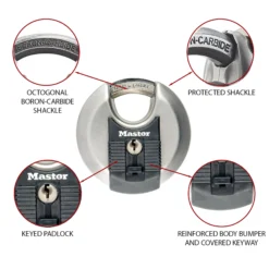 Master Lock Weather Tough Heavy Duty Stainless Steel Metallic Closed Shackle Disc Padlock (W)70mm, Pack Of 2 -Master Yale Shop master lock weather tough heavy duty stainless steel metallic closed shackle disc padlock w 70mm pack of 23520190929938 36c bq