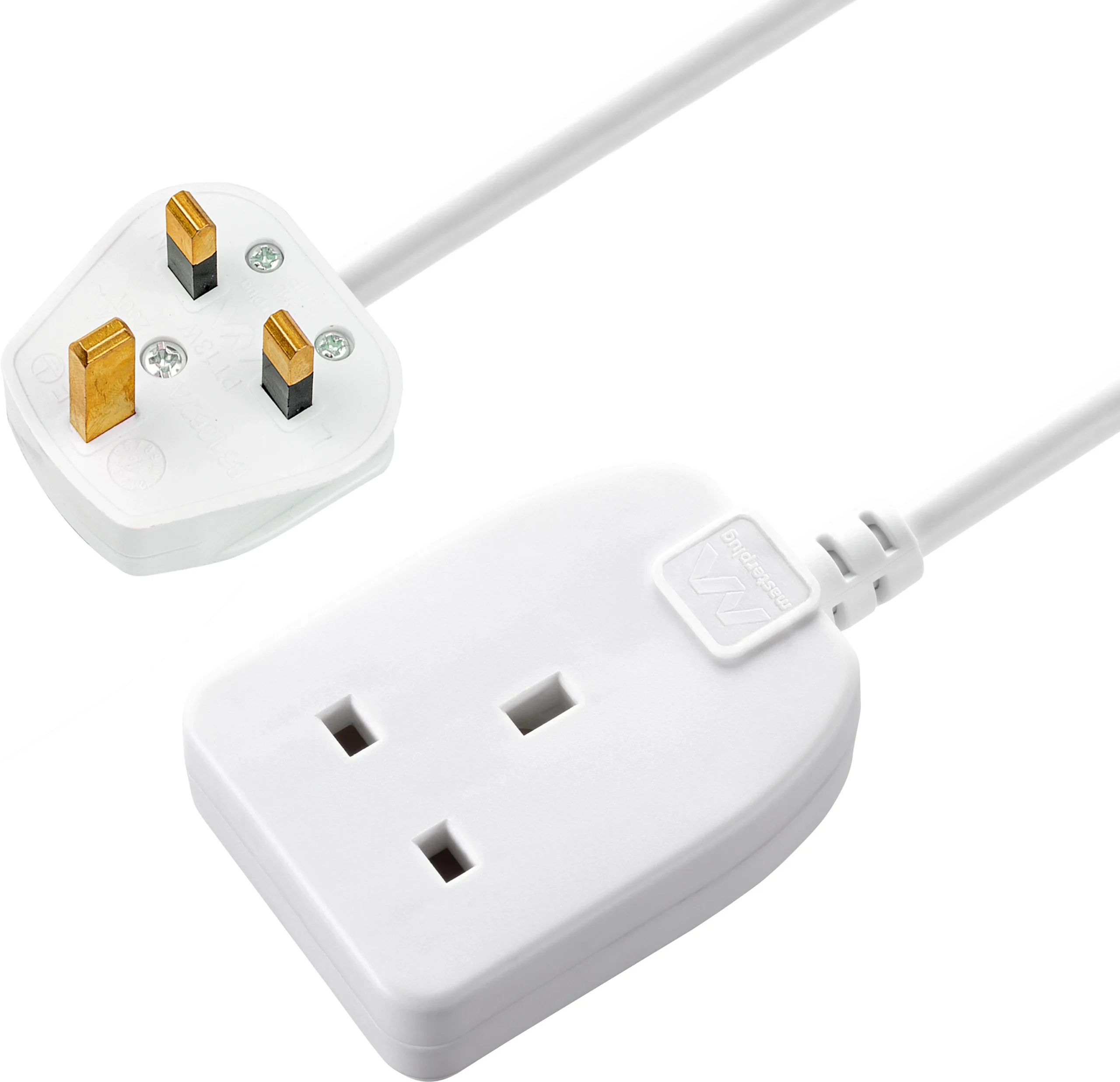 Masterplug 1 Socket 13A White Extension Lead, 8m 1 Masterplug 1 Socket 13A White Extension Lead, 8m