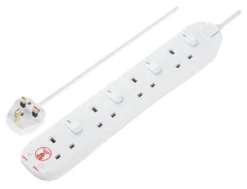Masterplug 4 Socket 13A Switched Surge Protected White Extension Lead, 2m