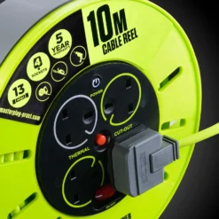Masterplug 4 Socket Green & Grey Indoor Cable Reel, 10m -Master Yale Shop masterplug 4 socket green grey indoor cable reel 10m5015056526577 01i