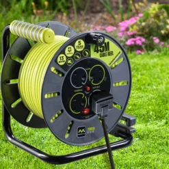 Masterplug 4 Socket Grey Indoor & Outdoor Cable Reel, 45m -Master Yale Shop masterplug 4 socket grey indoor outdoor cable reel 45m5015056567556 01i bq