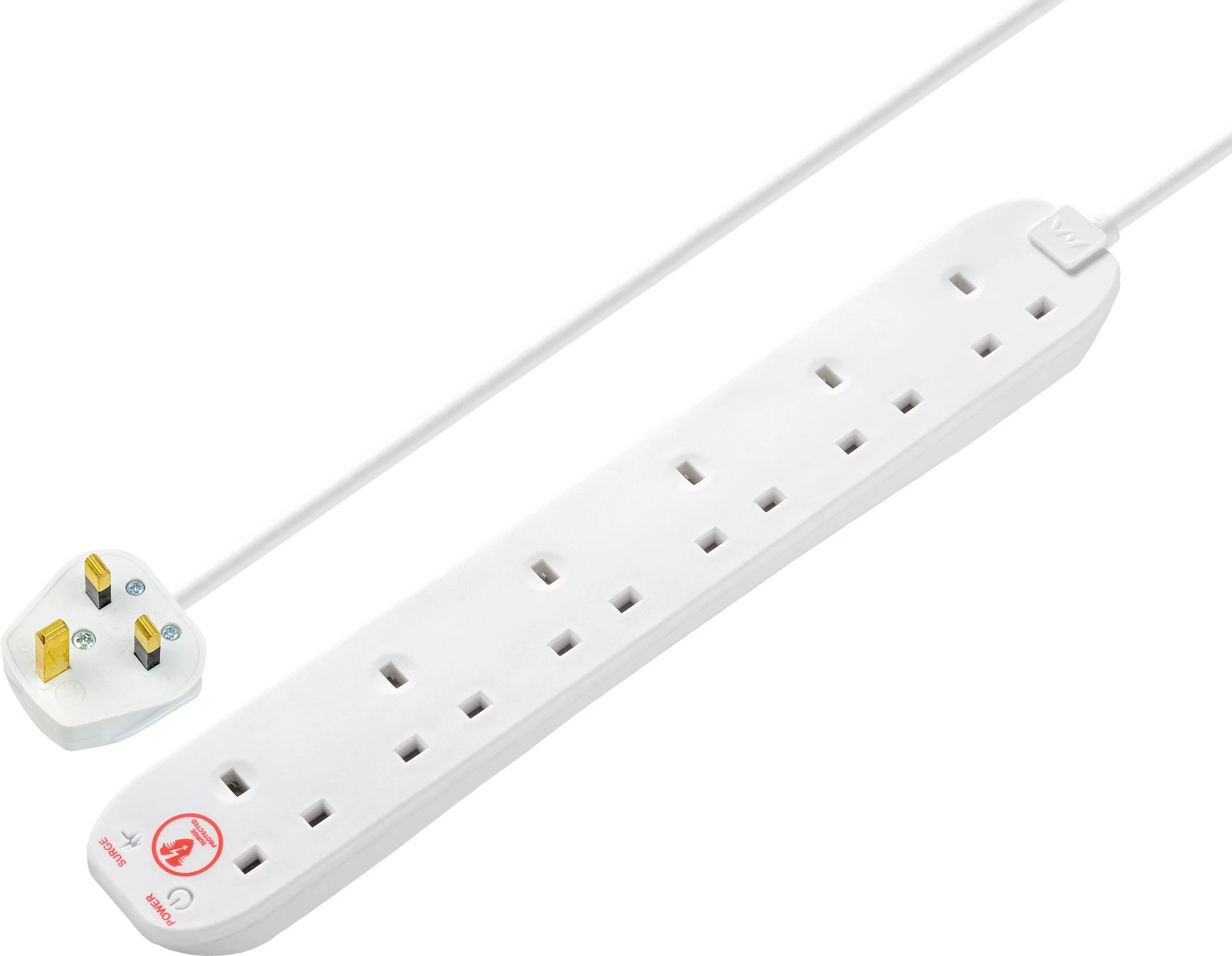 Masterplug 6 Socket 13A Surge Protected White Extension Lead, 2m 1 Masterplug 6 Socket 13A Surge Protected White Extension Lead, 2m
