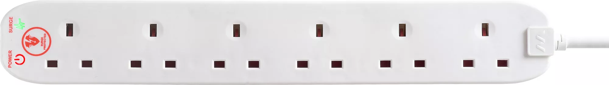 Masterplug 6 Socket 13A Surge Protected White Extension Lead, 2m 2 Masterplug 6 Socket 13A Surge Protected White Extension Lead, 2m - Image 2