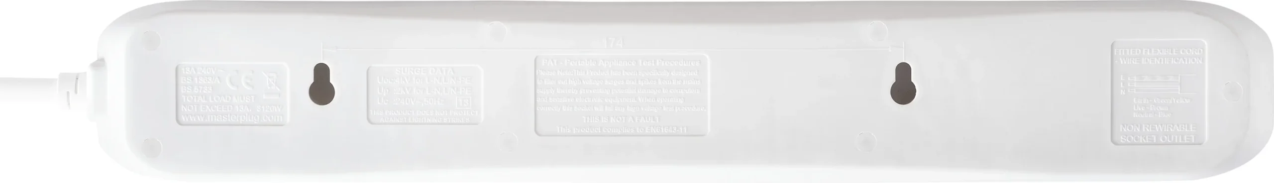 Masterplug 6 Socket 13A Surge Protected White Extension Lead, 2m 4 Masterplug 6 Socket 13A Surge Protected White Extension Lead, 2m - Image 4