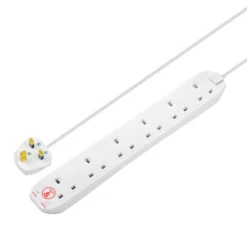 Masterplug 6 Socket 13A Surge Protected White Extension Lead, 4m