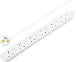 Masterplug 6 Socket 13A Switched White Extension Lead, 2m