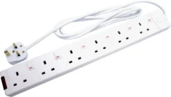 Masterplug 6 Socket 13A White Extension Lead, 2m