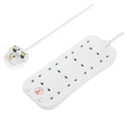 Masterplug 8 Socket 13A Surge Protected White Extension Lead, 2m