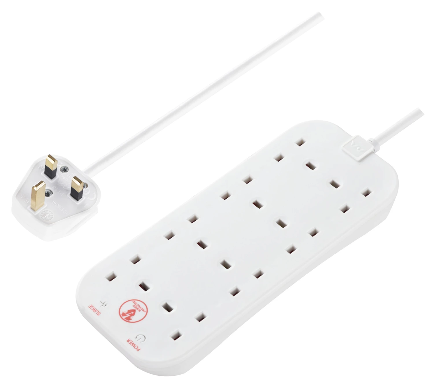 Masterplug 8 Socket 13A Surge Protected White Extension Lead, 2m 1 Masterplug 8 Socket 13A Surge Protected White Extension Lead, 2m