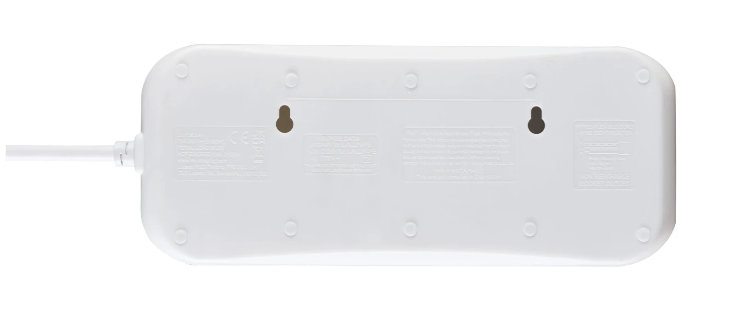 Masterplug 8 Socket 13A Surge Protected White Extension Lead, 2m 4 Masterplug 8 Socket 13A Surge Protected White Extension Lead, 2m - Image 4